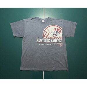 New York Yankees Majestic T-Shirt Men's XL Big Logo Baseball Tee Blue Gray MLB
